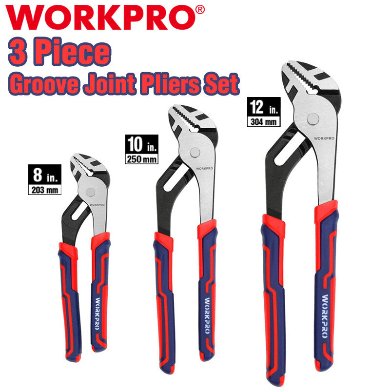 WORKPRO 3 Piece Groove Joint Pliers Set 12/10/8 Inch Adjustable Water