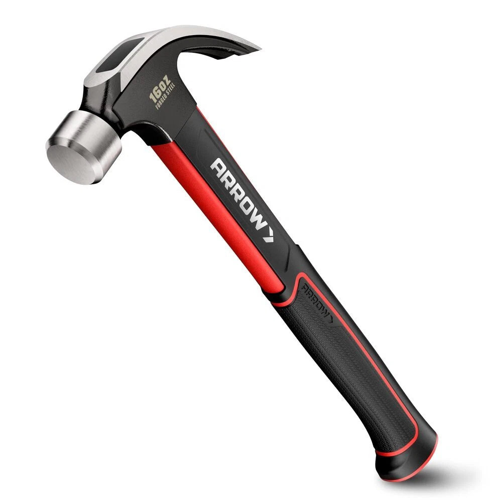 ARROW 16oz Curved Claw Hammer Fiberglass Handle Smooth Face &amp; Forged Steel Head