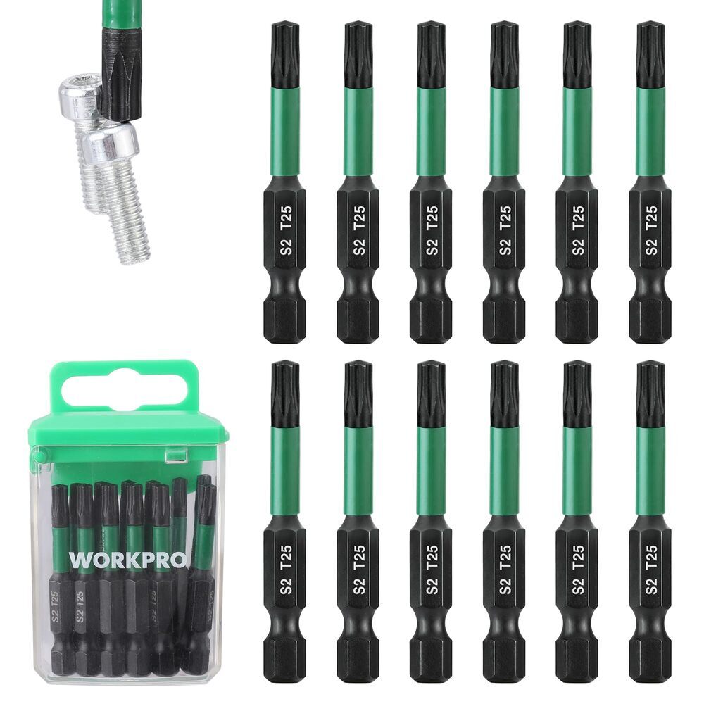 WORKPRO 12pcs T25 Torx Impact Screwdriver Bit Set CNC Machined S2 Steel Tip USA