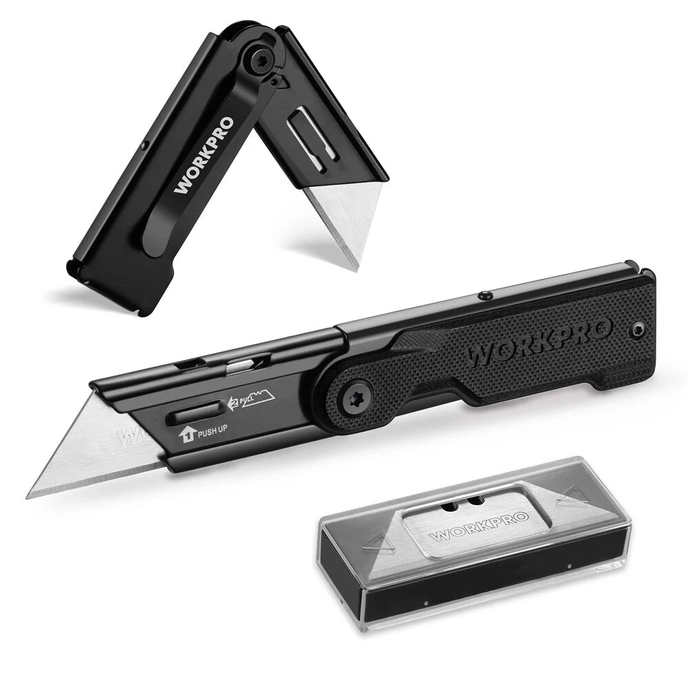 Workpro Folding Utility Knife With Extra Sk5 Blades Quick Change Box