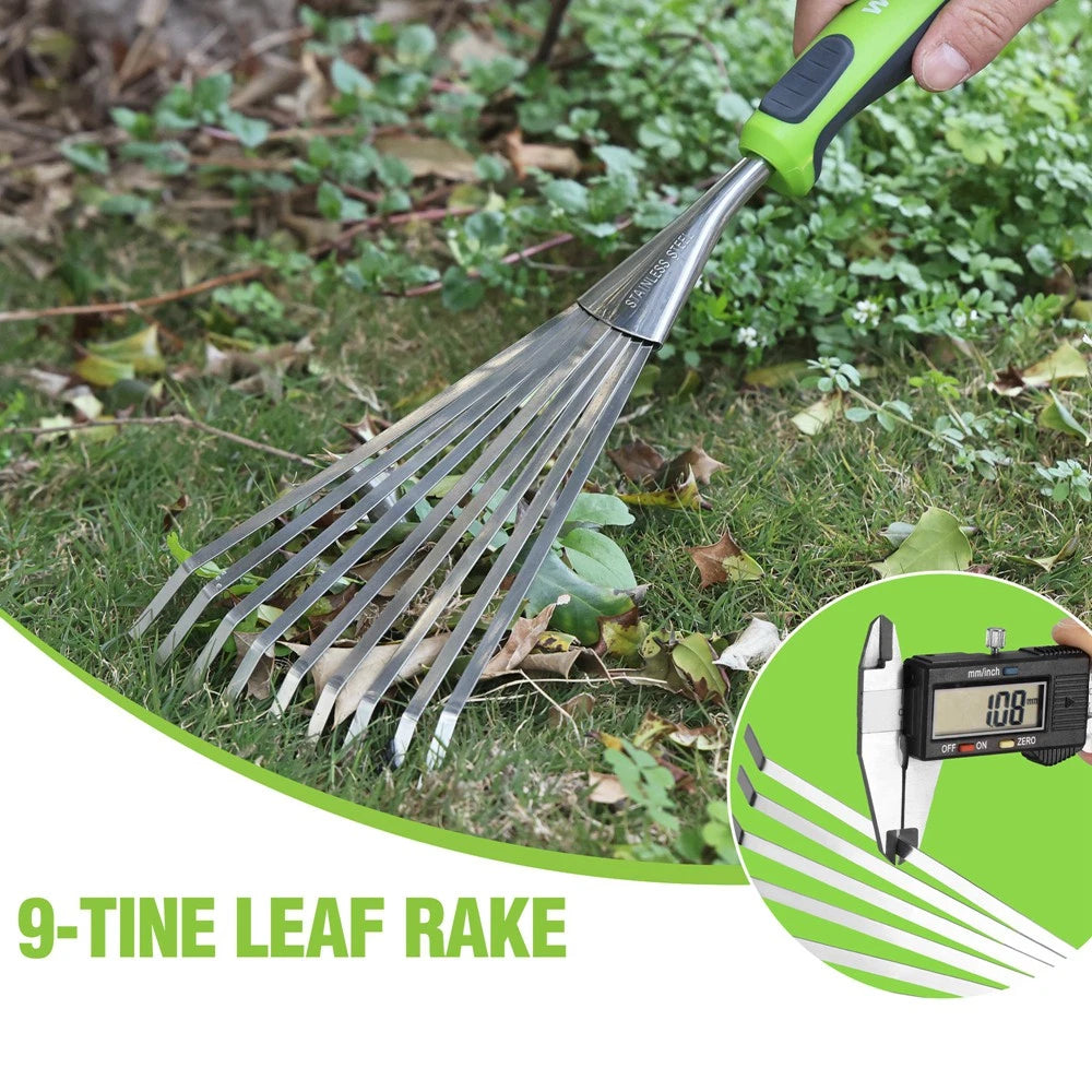 Workpro 16-in Heavy Duty Hand Rake 9-tines Leaf Rake Stainless Steel