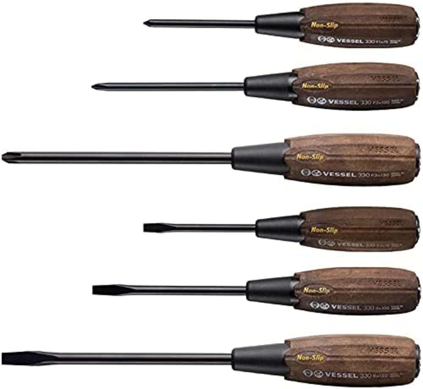Vessel Wood Compo Tang Thru Screwdriver Set
