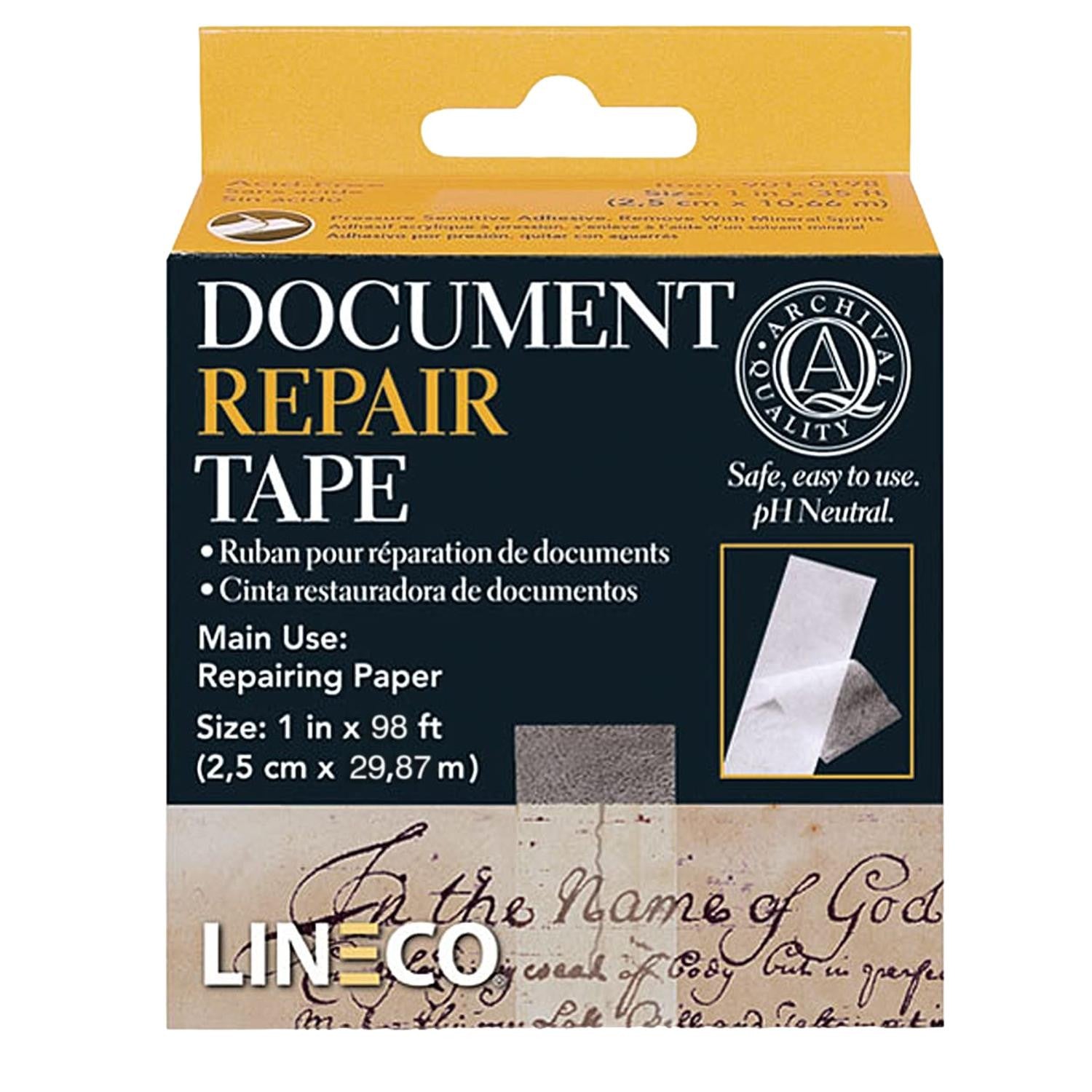 Lineco Transparent Document Repair Tape Self Adhesive 1" x 98' (2.5cm