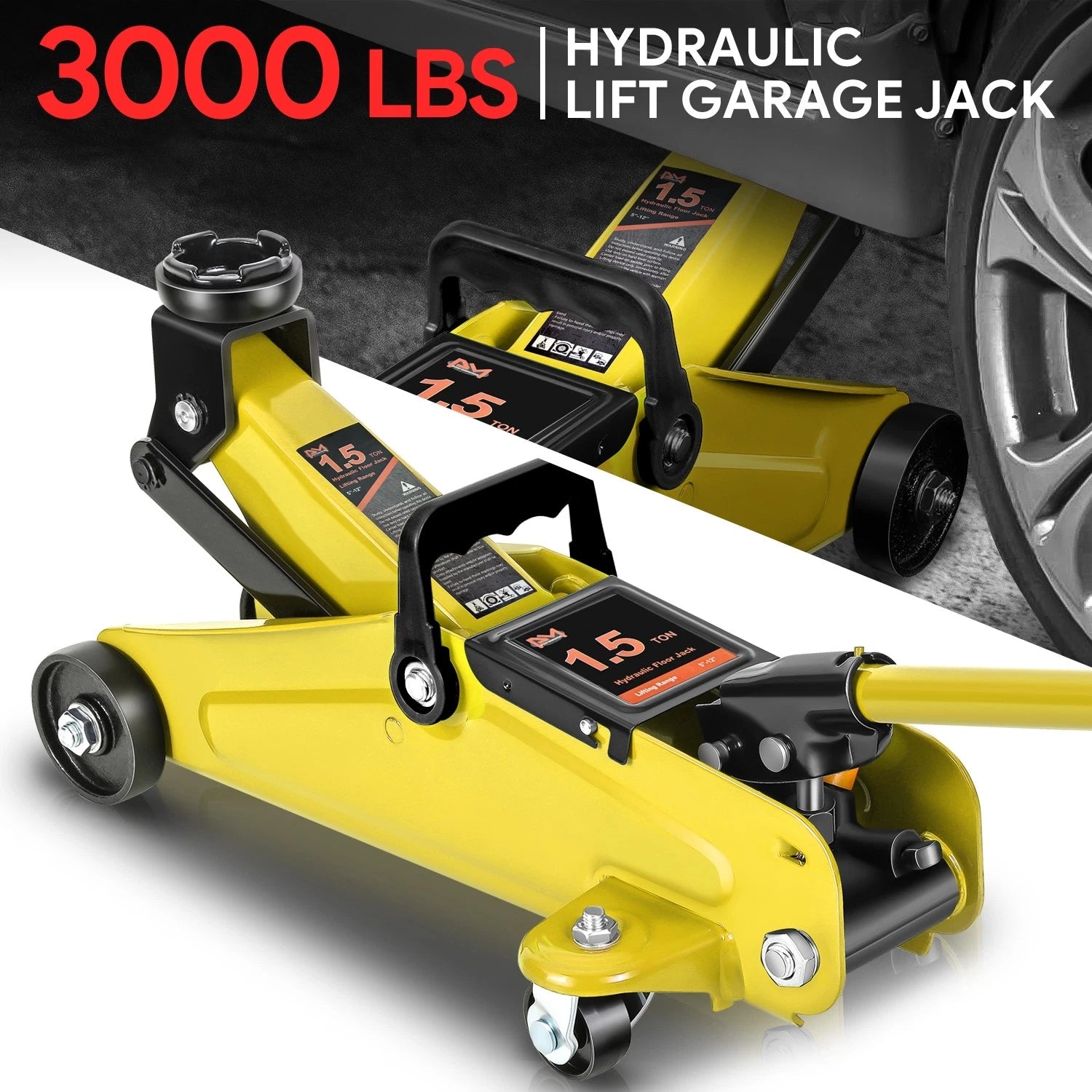 5.3-12 In 3000lbs Capacity Hydraulic Yellow Floor | Built Supply Co