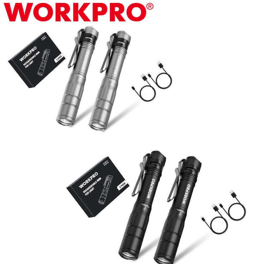 Workpro 2PCS Rechargeable Mini Pen Light Flashlight Ultra-Compact Edc