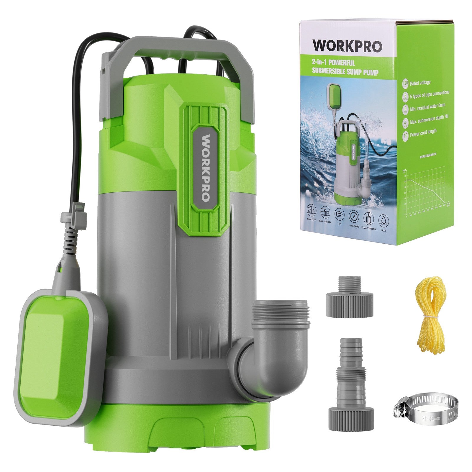 WORKPRO Submersible Water Pump Automatic Float Switch for Transferring Clean USA