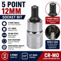 12mm 5pt Points Pentagon Brake Caliper Hex Security Socket Bit 1/2"