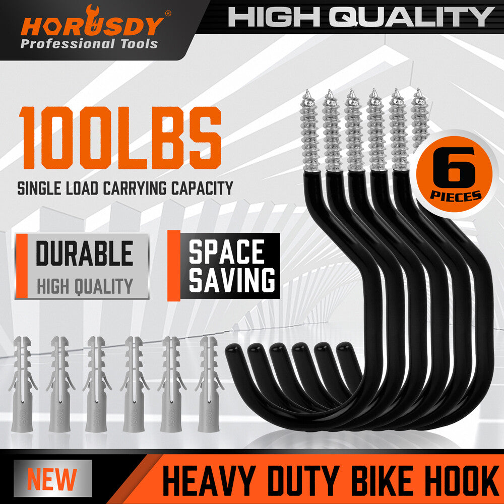 6pc Tool Hooks & Screws Garage Garden Shed Wall Bike Hanging Storage