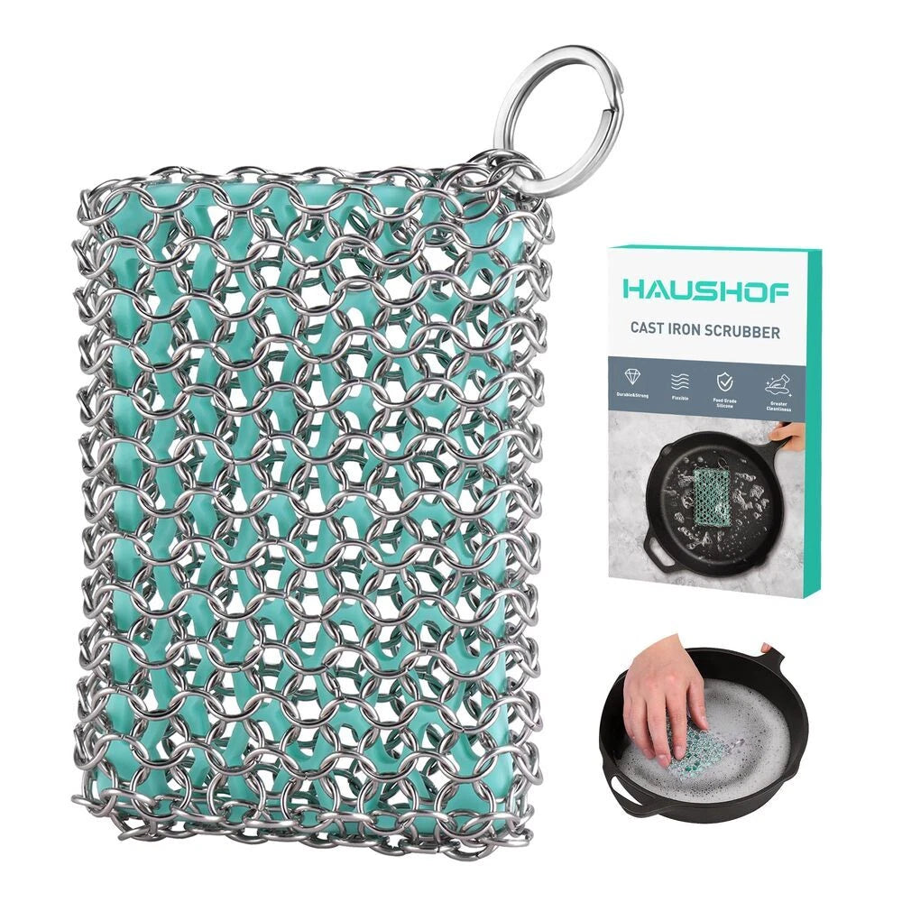Haushof Cast Iron Scrubber Chainmail Scrubber With Silicone Core