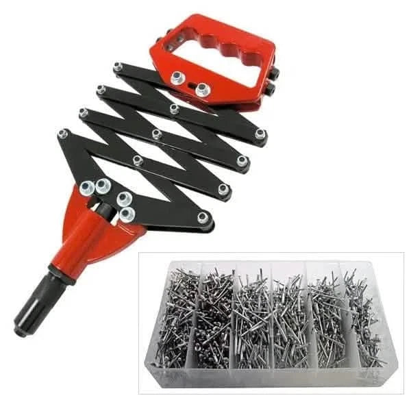 Rivet Gun Pop Riveter Lazy Tong Hand Riveting Heavy Duty + 1000 Rivets