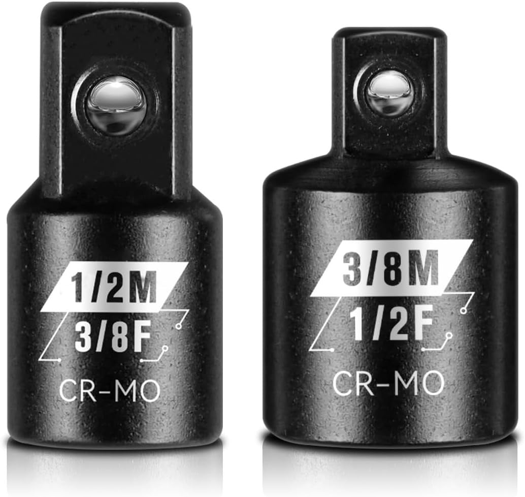 2PCS Impact Socket Adapter and Reducer Set, 3/8" to 1/2" & 1/2" to