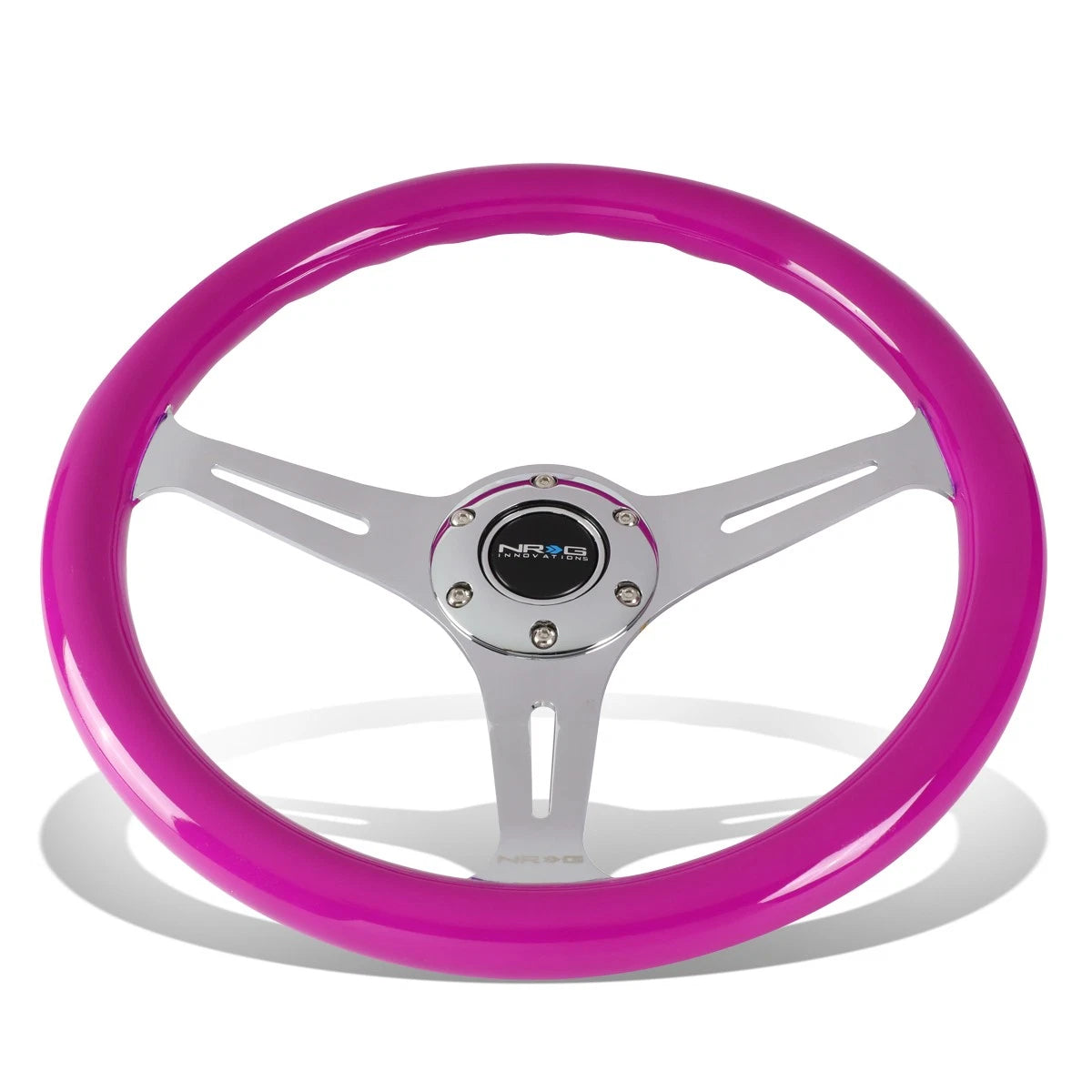 Nrg 35cm Neon Purple Wood Grain Grip Chrome Spoke Steering Wheel