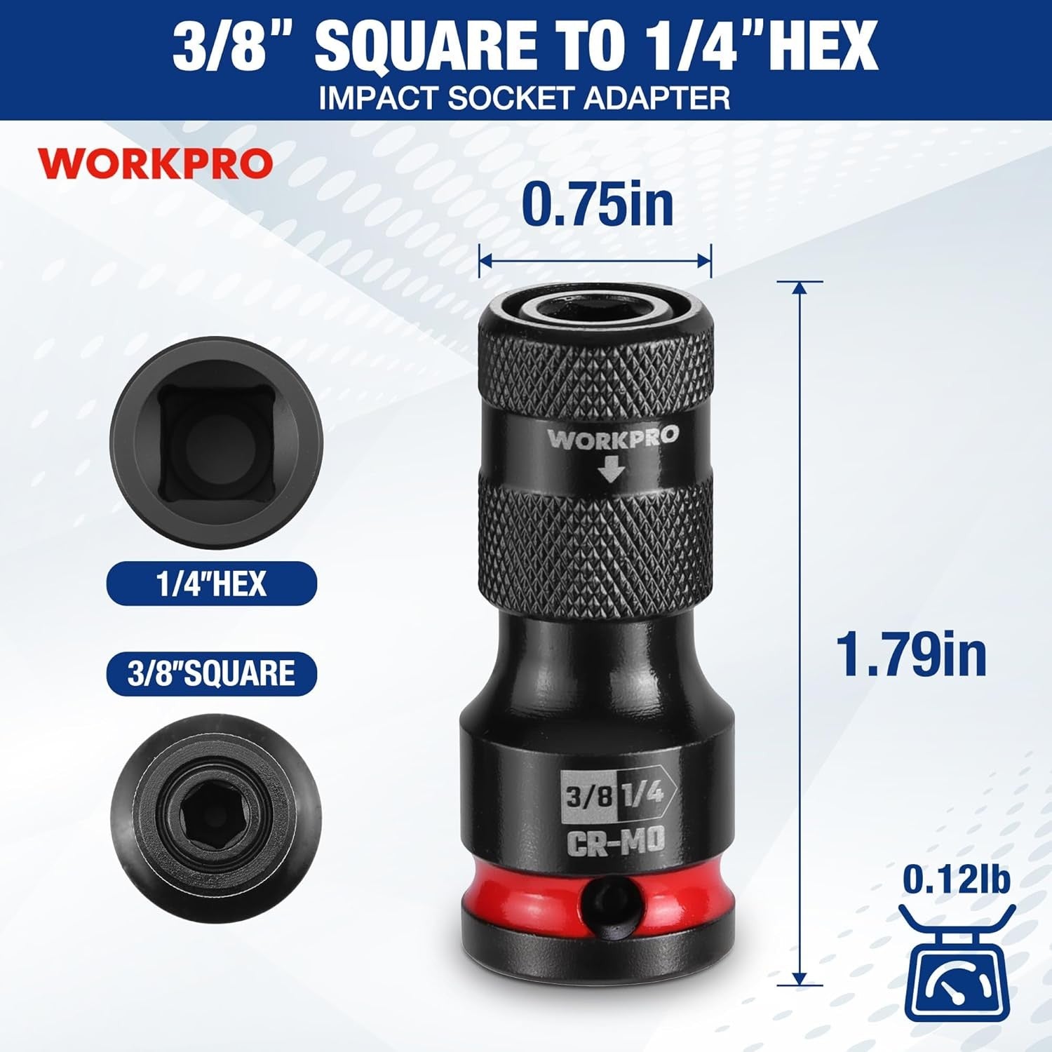 WORKPRO 3/8" Square to 1/4" Hex Quick Release Impact Socket 