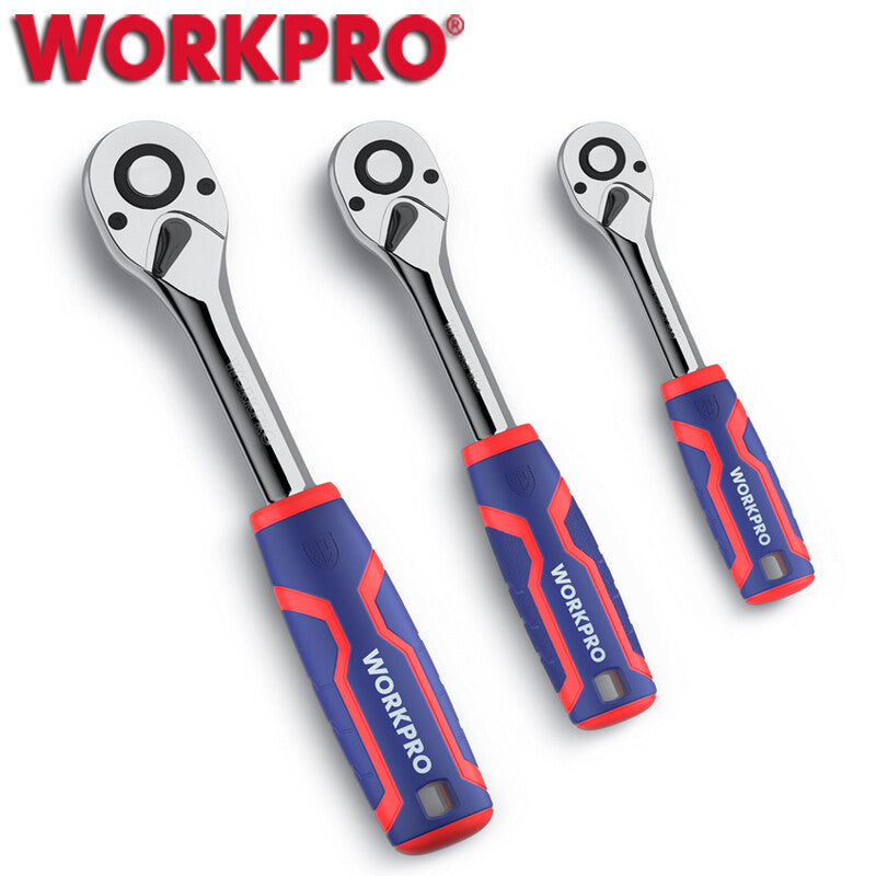 WORKPRO 3PC Ratchet Set 1/4" 3/8"1/2" Quick-Release Reversible Socket