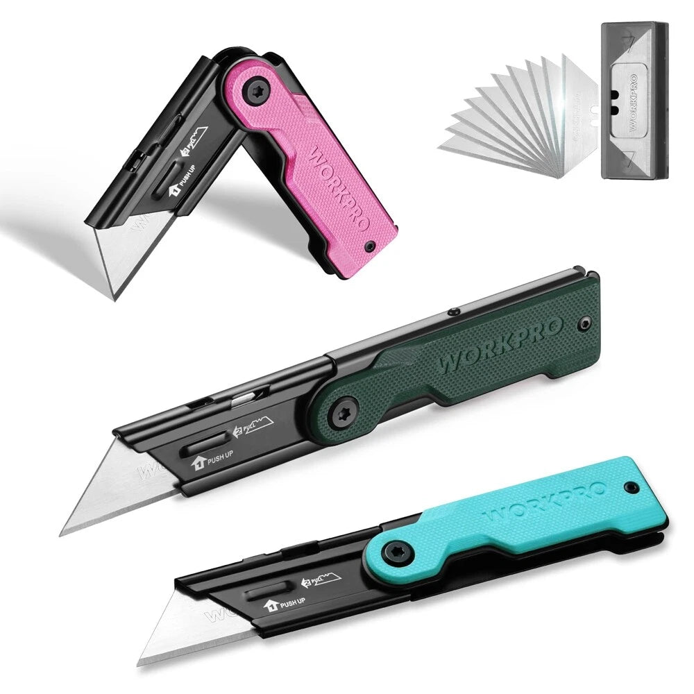 Workpro 3-pack Folding Utility Knife Set Quick-change Box Cutter 10