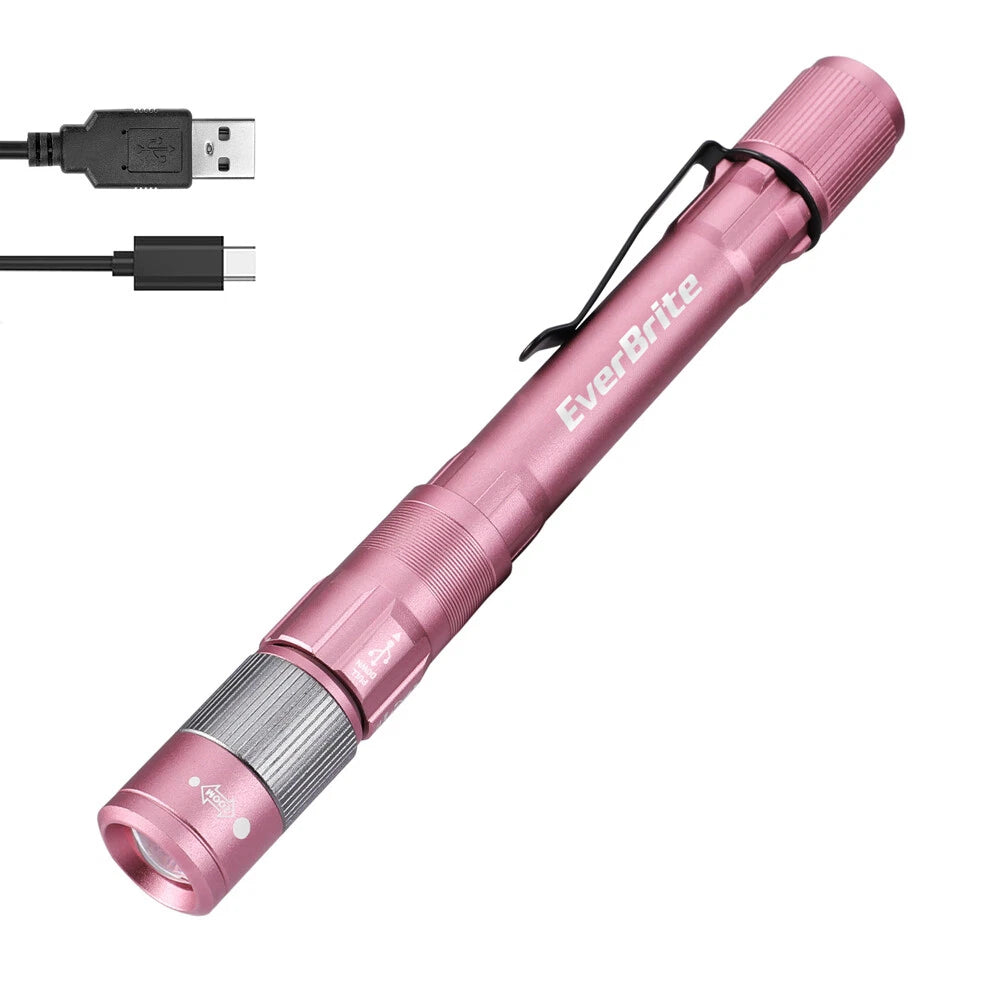 EverBrite 300LM Pen Light Rechargeable LED Pen Flashlight Zoomable w/USB-C Cable