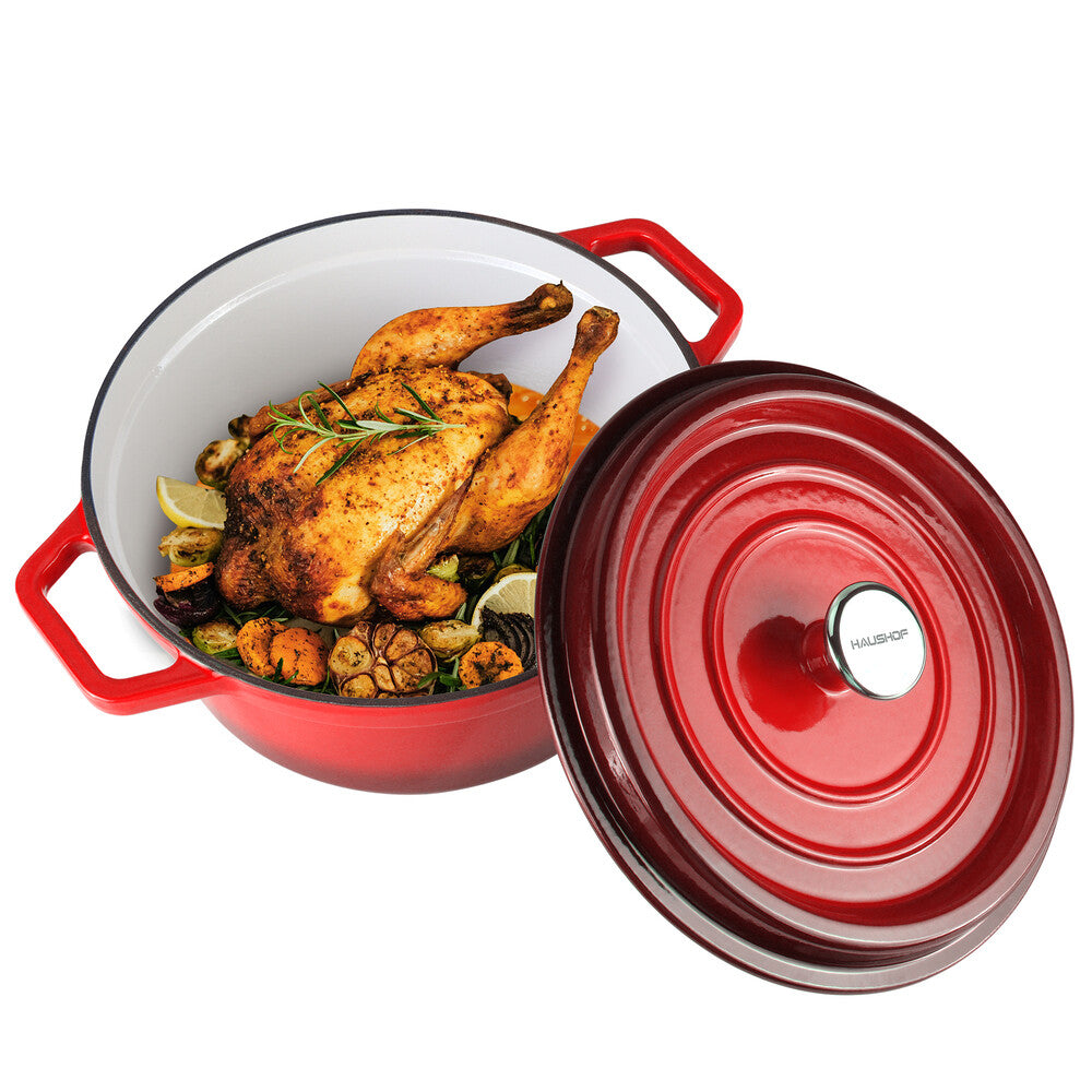 HAUSHOF 5.3-QT Enameled Cast Iron Dutch Oven Three-layers Non-Stick