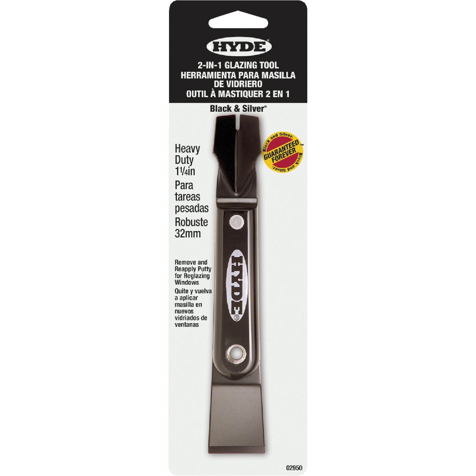 Hyde 02950 2 in 1 Glazing Tool 32MM (1-1/4") Black & Silver