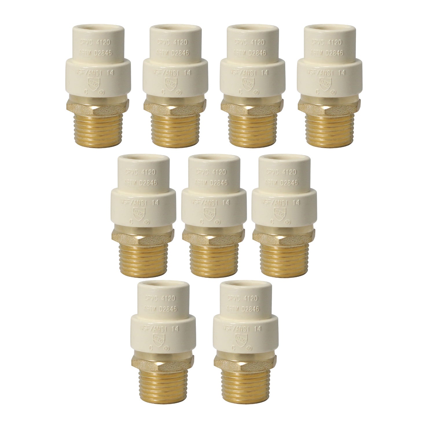 10 Pack XFITTING 1/2" Male NPT x 1/2" CPVC Adapter, Lea