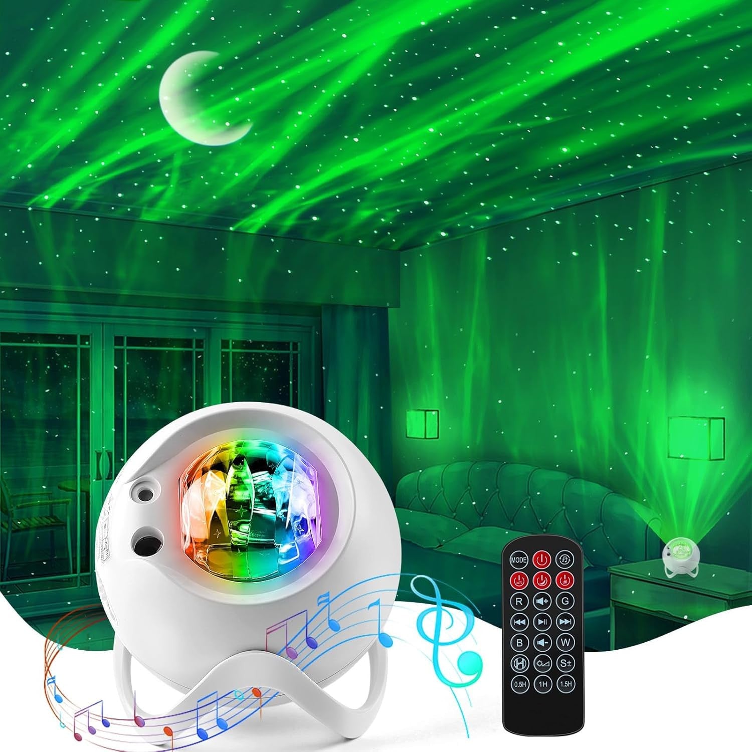 Aurora Northern Lights Projector: 60+ Light Effects White Noise Stars