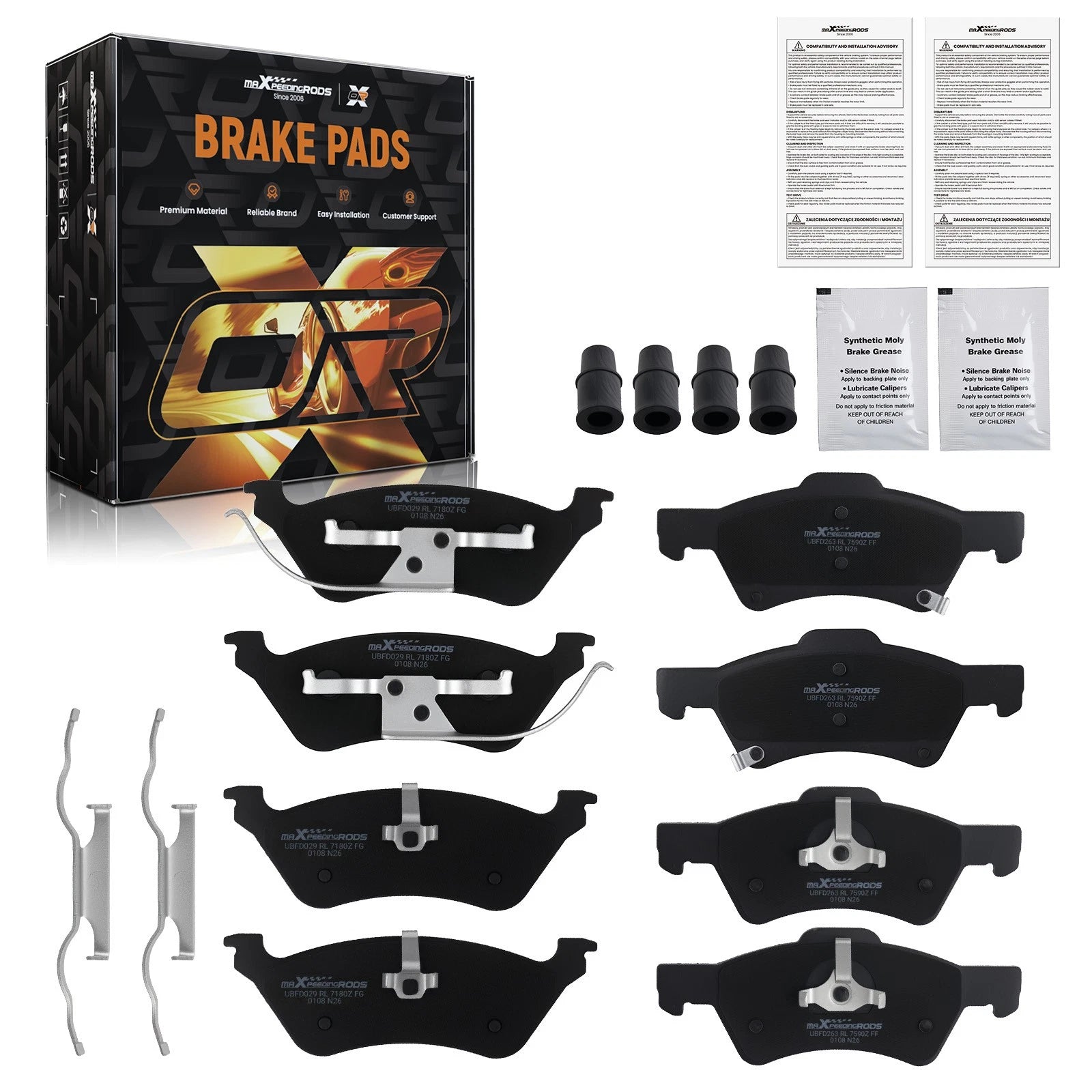 Front Rear L&amp;R Brake Pads Kit for Chrysler Town &amp; Country Dodge Grand Caravan