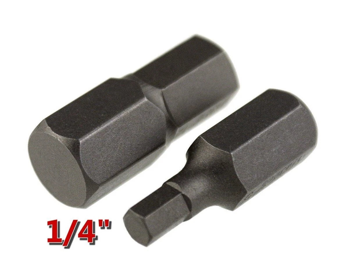 Force S2/CRMV Steel 1/4" (6mm) Shank Hex Allen Bits 25/30mmL H1.5,2,2.5-H6m<wbr/>m