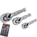 Neilsen Stubby Socket Ratchet Handle Set 1/4" 3/8" 1/2" 72T