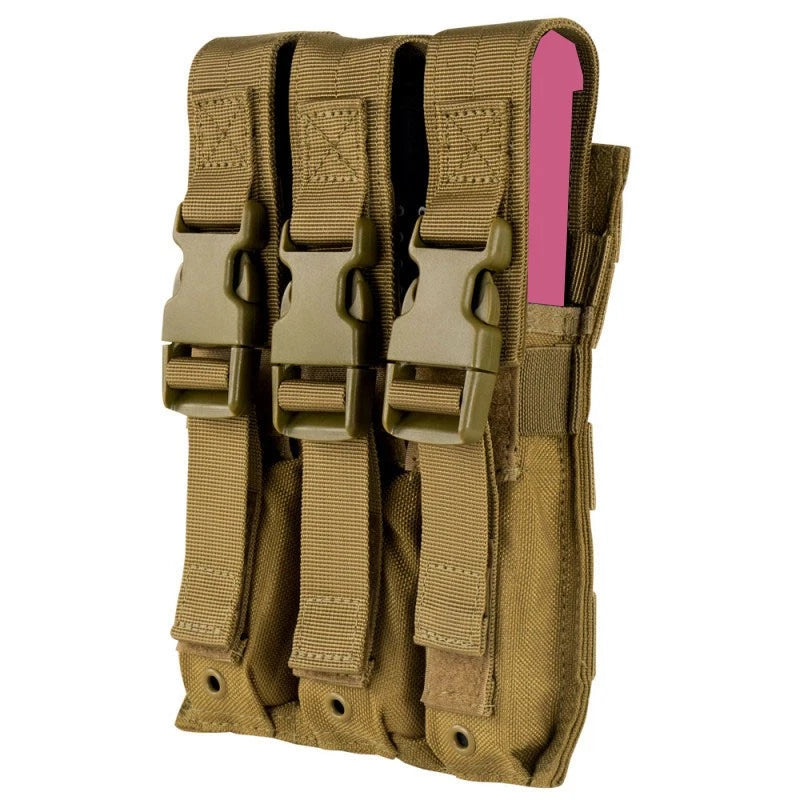 Molle Triple Airsoft Mp5 .22 Or 9mm Magazine Pouch, Buckled Closure -
