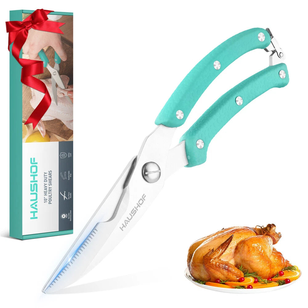 HAUSHOF 10" Kitchen Shears Heavy Duty Poultry Shear Sharp Serrated Blade Scissor