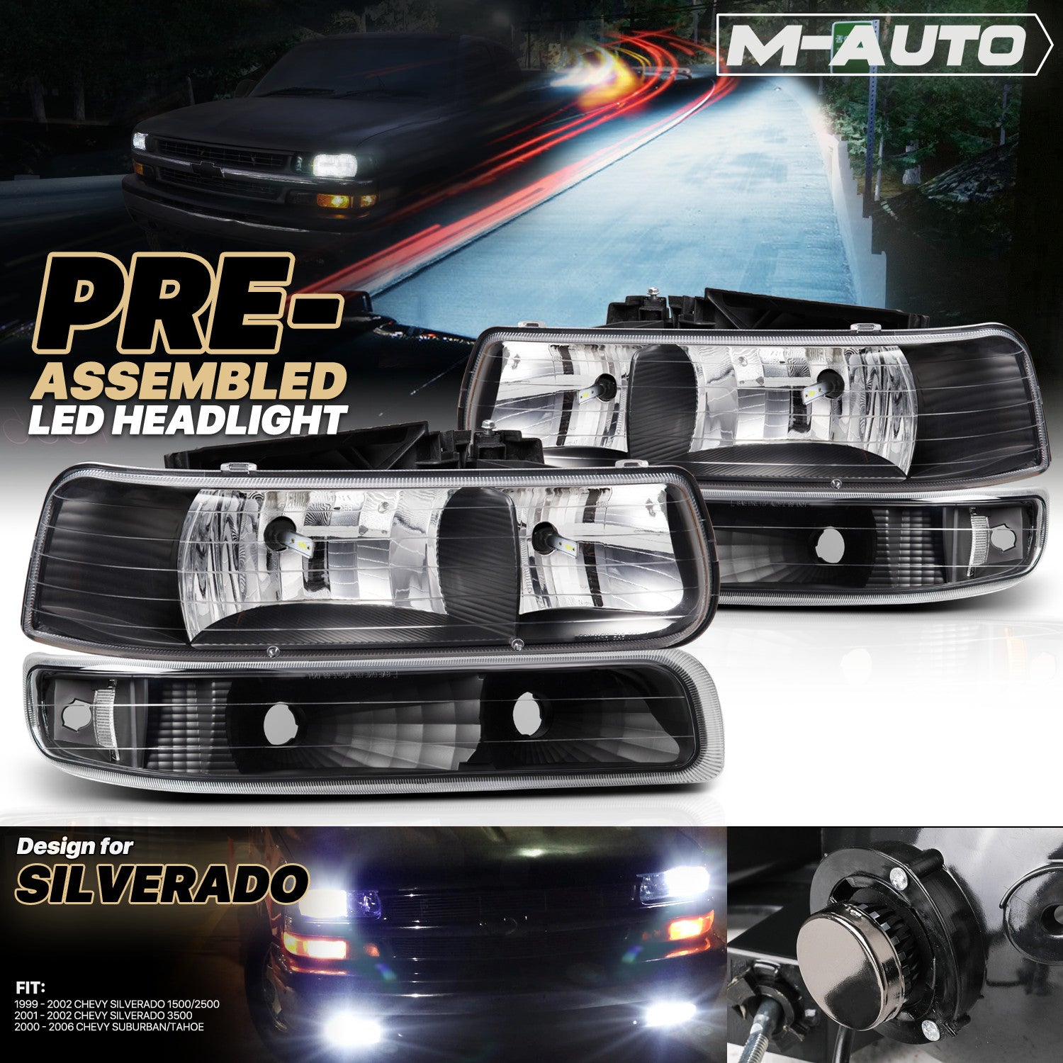6000K LED Headlight & Bumper for 99-06 Silverado