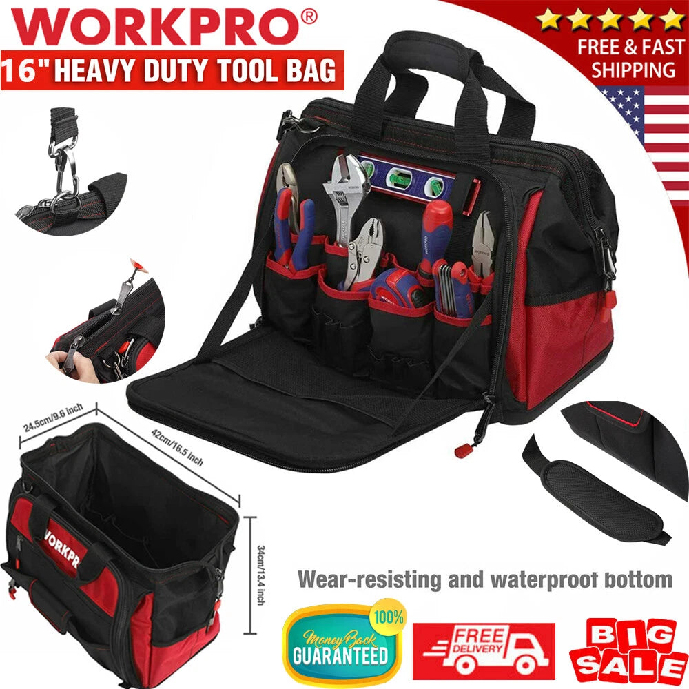 Workpro 16" Wide Mouth Heavy Duty Tool Bag Tool | Built Supply Co