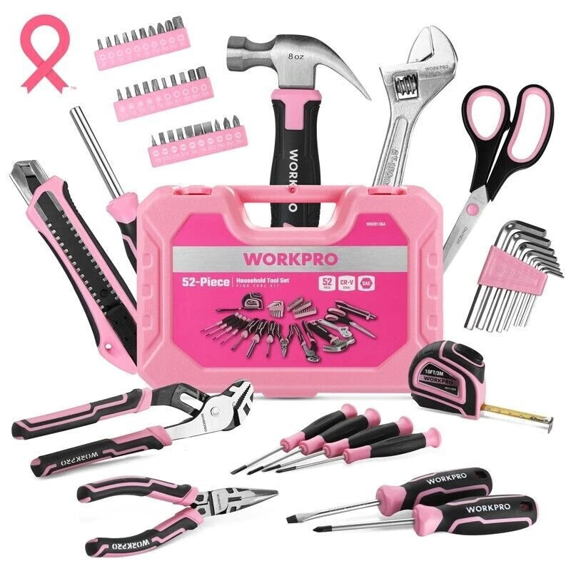 Workpro Pink Tools Set Household Tool Kit W/storage Toolbox Basic