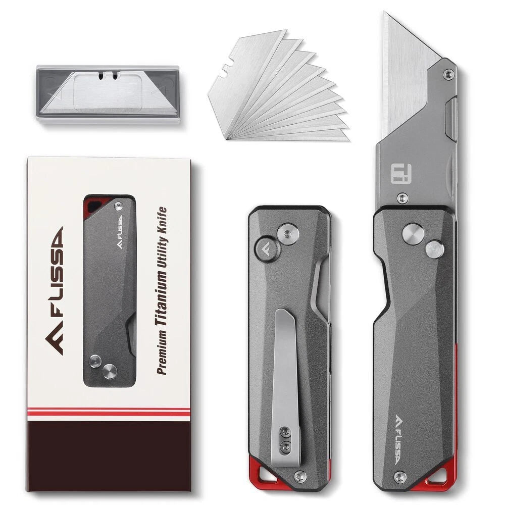 Flissa Titanium Folding Utility Knife Cnc Unibody Quick Change Blade