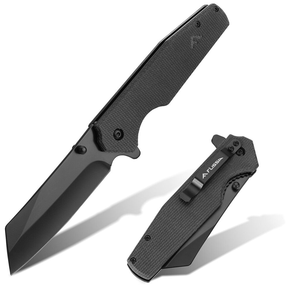 Flissa Folding Pocket Knife 3.5-in Stonewash Blade Tactical Knife G10