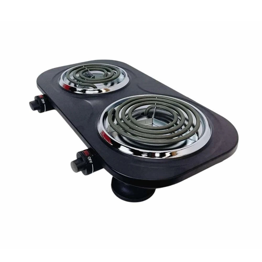 Black 18" X 9.5" Portable Double Electric Burner 1500W 120V -