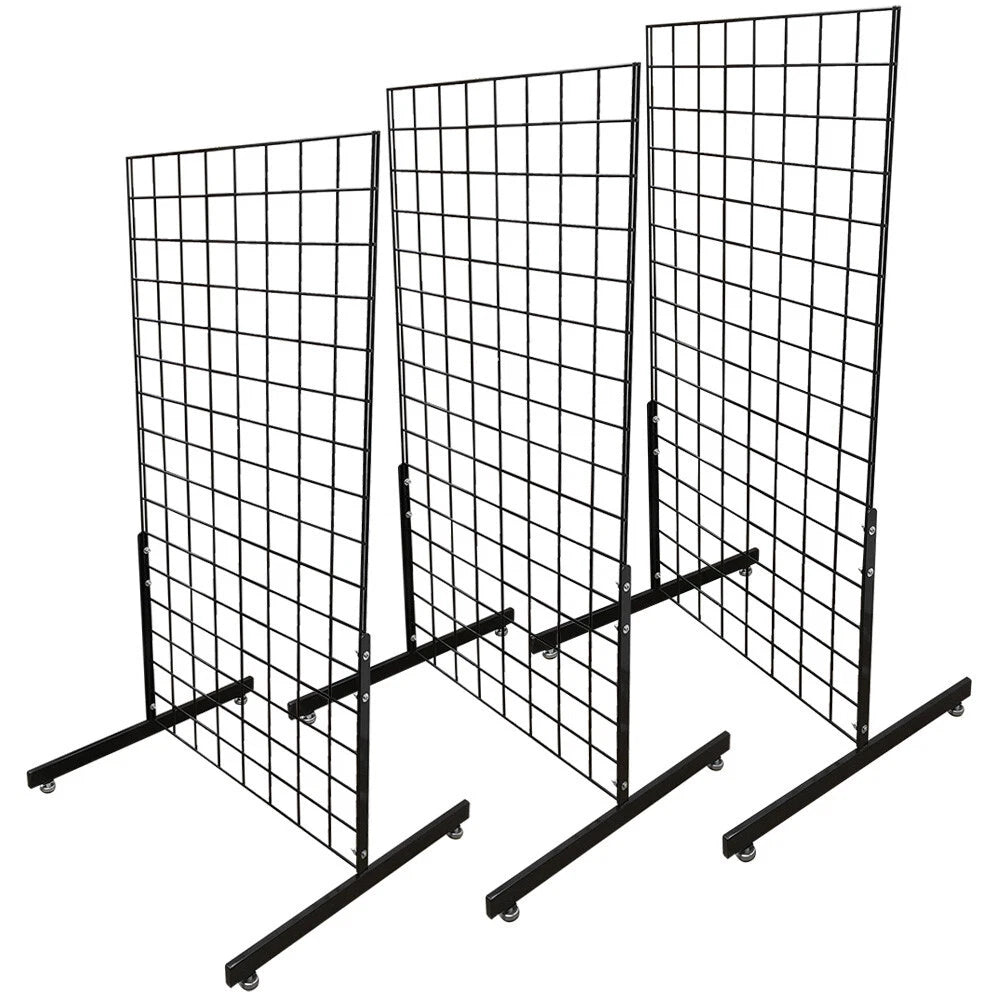 Set Of Gloss Black Gridwall Panel T-leg Floor Stand Display Hanging