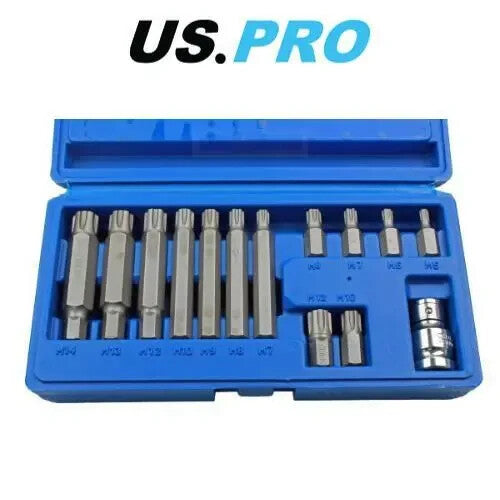 US Pro Tools 14pc 1/2" DR Ribe Socket Bit Set M5 - M14 With Adapter 22