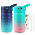 HAUSHOF 2PC Kids Water Bottle 12 oz Stainless Steel Vacuum Double Wall