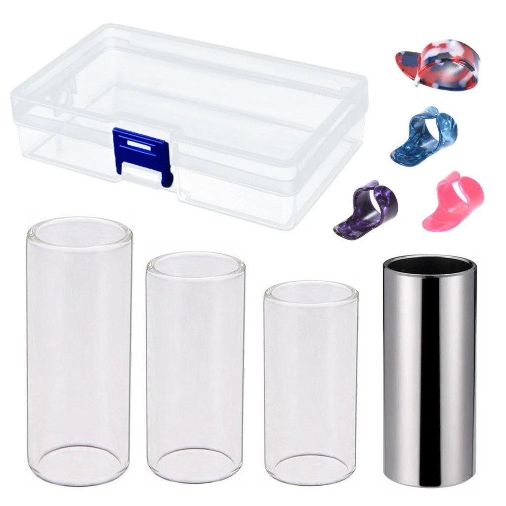 4 Guitar Slide Bar Steel/glass Finger Slides+ 4* Guitar Picks For