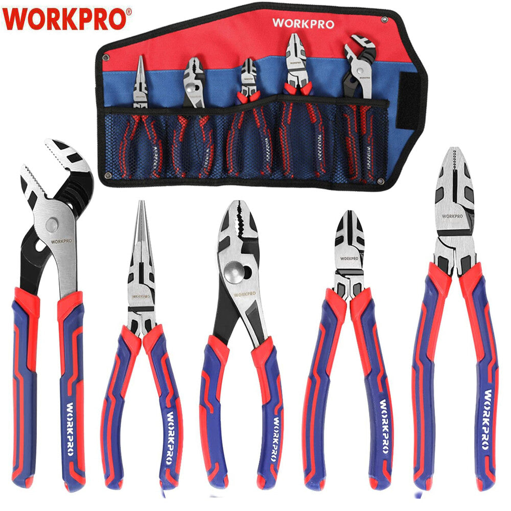 Workpro 5 Pieces Pliers Set Premium Cr-V Construction Linesman Pliers