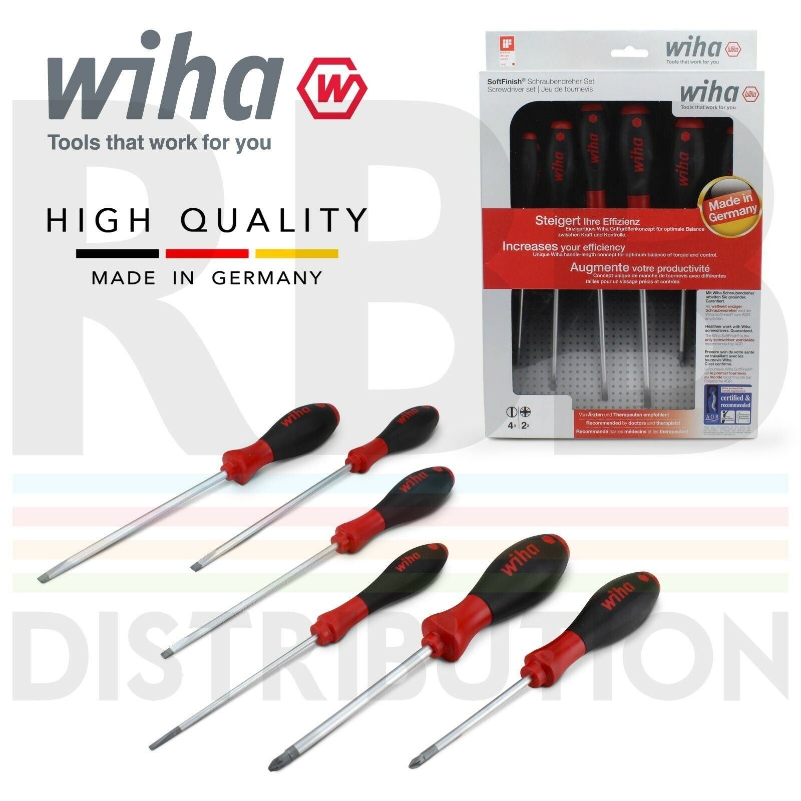 Wiha 07153 con Ranuras Pozidrive Destornillador Juego 6pcs PH1 PH2 PZ1 PZ2Opens 