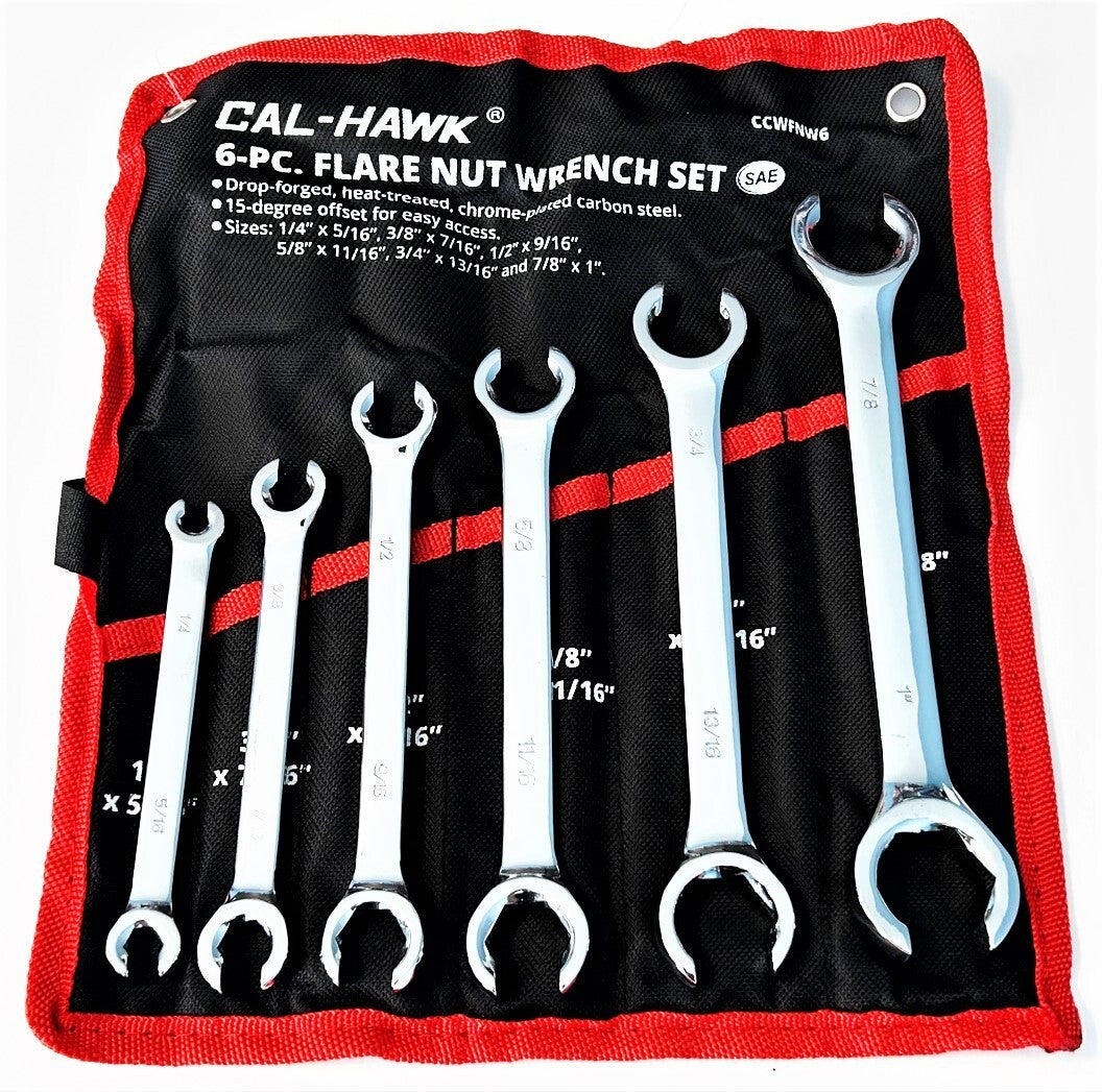 6pc CALHAWK PROFESSIONAL FLARE NUT LINE WRENCH SET SAEO