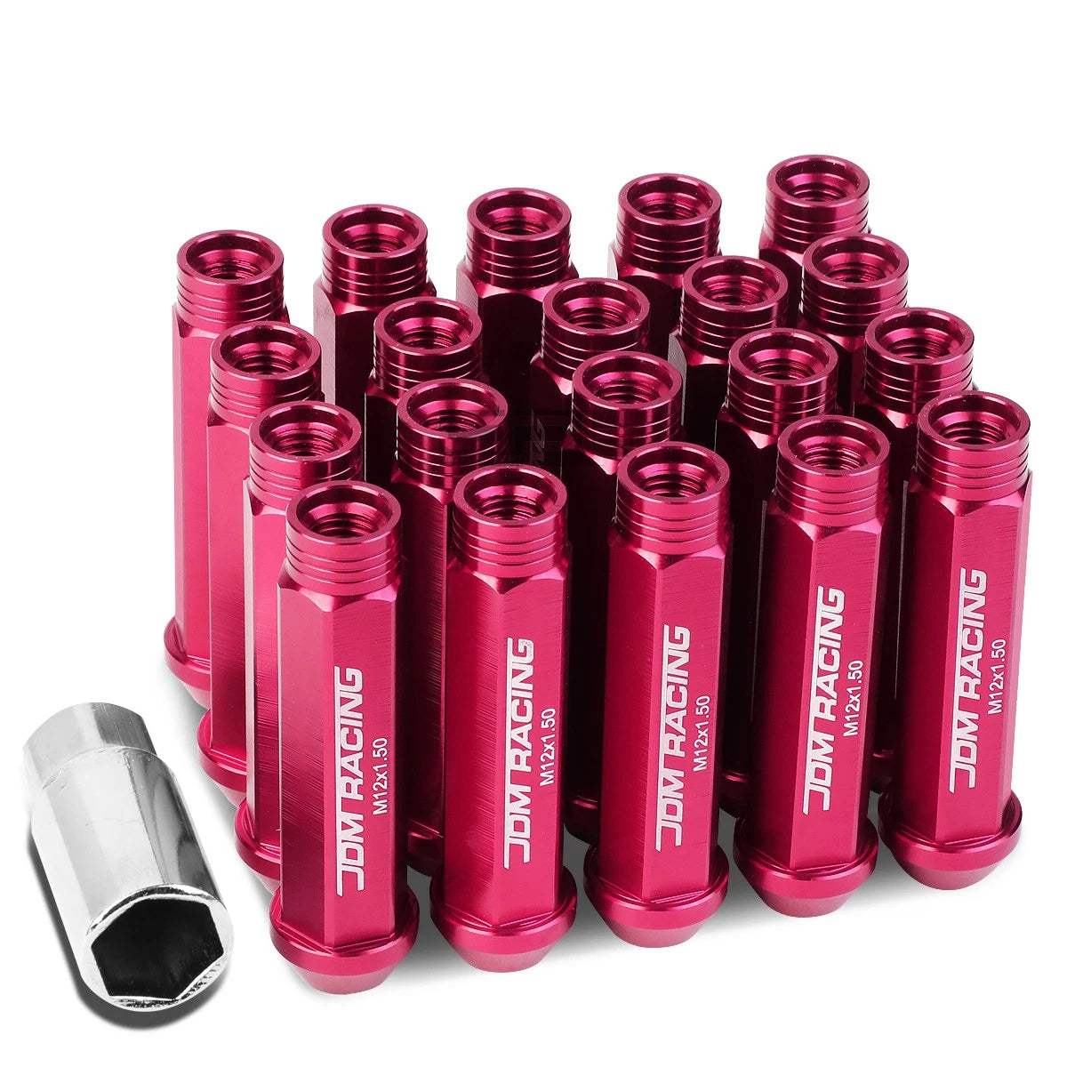 Open End M12x1.5 90mm Tall 25mm Od Pink Aluminum Jdm Lug Nuts+adapter
