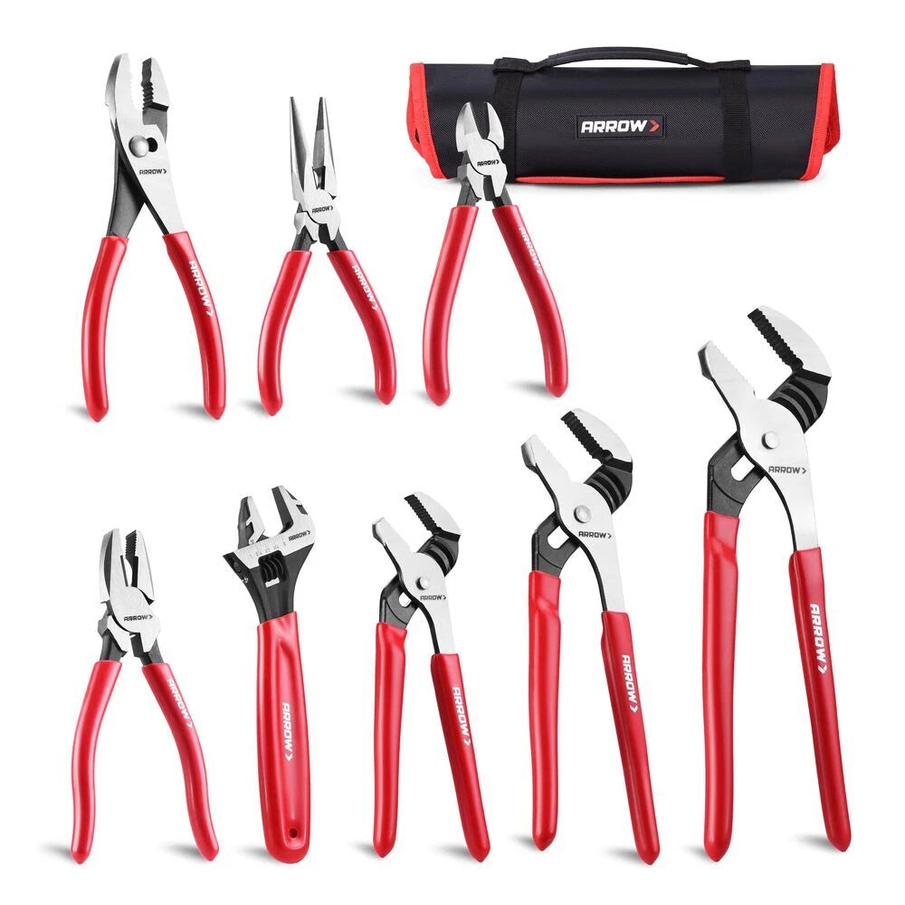 Arrow Pliers & Wrench Set 6"-12" Adjustable Wrench Rolling Bag With