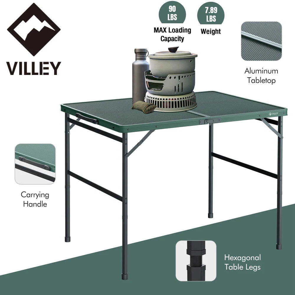 VILLEY 3-ft Camping Table Portable Grill Folding Table Lightweight Camping Table