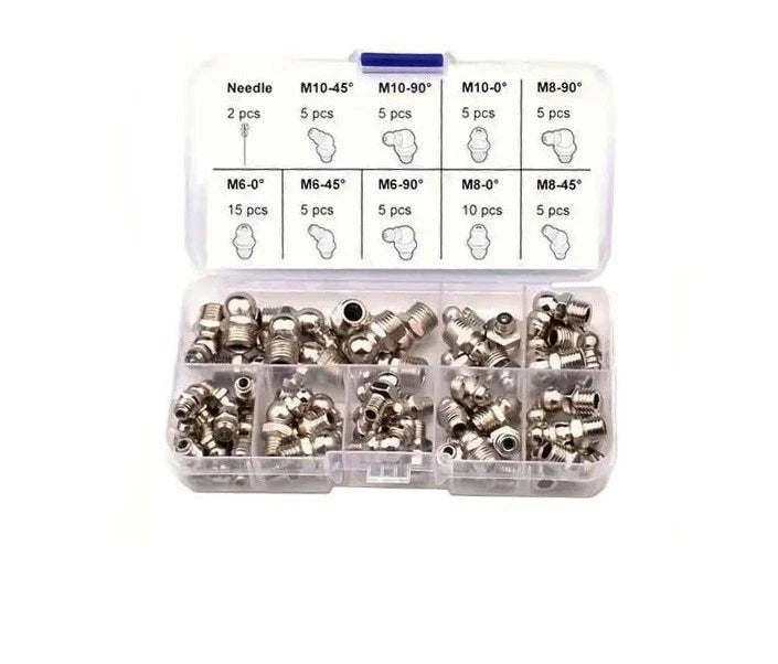 60pc Grease Nipple Assortment: M6,M8,M10, Straight/45°/9<wbr/>0° Bent