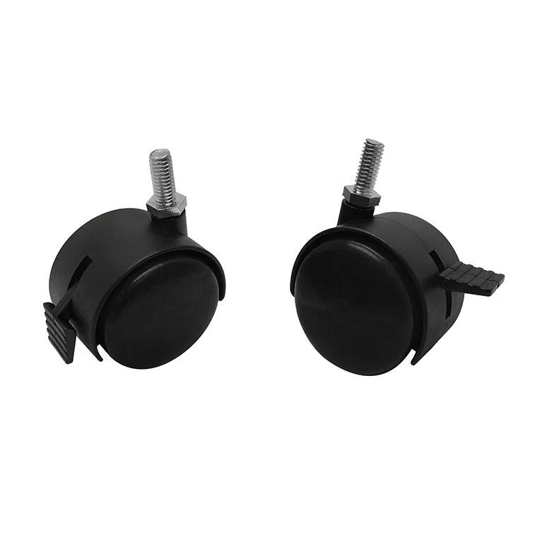 2 Inch Black Pvc Nylon Twin Casters With Brake 3/8 X 1 Inch Thread
