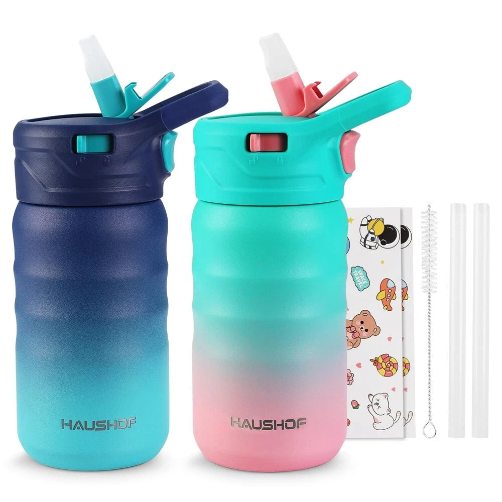 Haushof Kids Water Bottle 12 Oz Stainless Steel Vacuum Double Wall