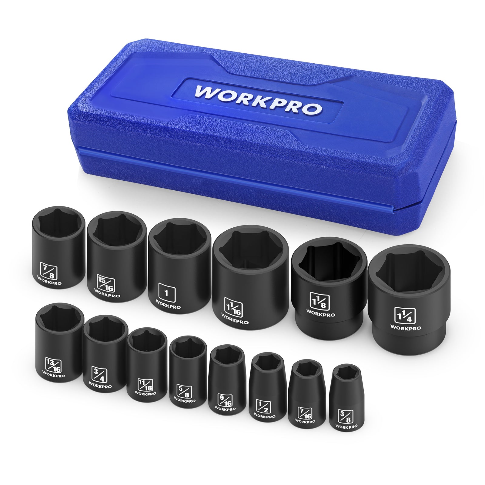 WORKPRO 1/2” Drive Shallow Impact Socket Set SAE Cr-V Steel by WORKPRO