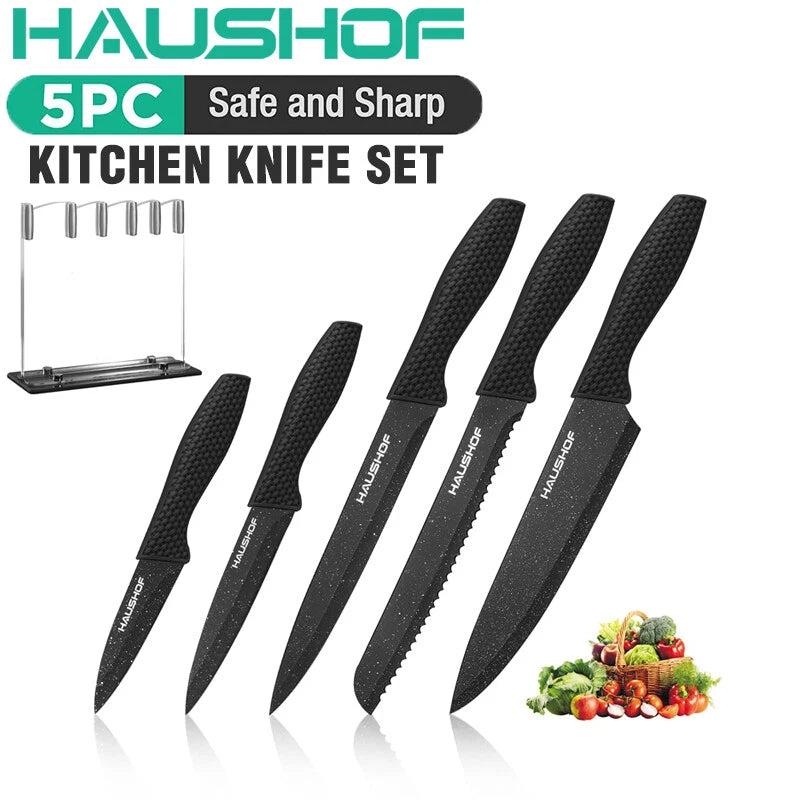 Haushof Kitchen Knife Set Black Knife Sets Block Premium Steel Knives
